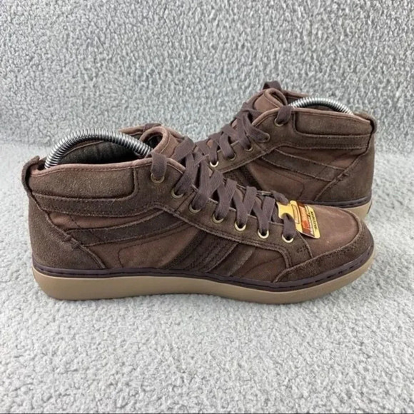 NEW SKECHERS GEL INFUSED Memory Foam Hi Top Shoe Suede Sneaker Mens Size 7 Brown - Picture 9 of 13